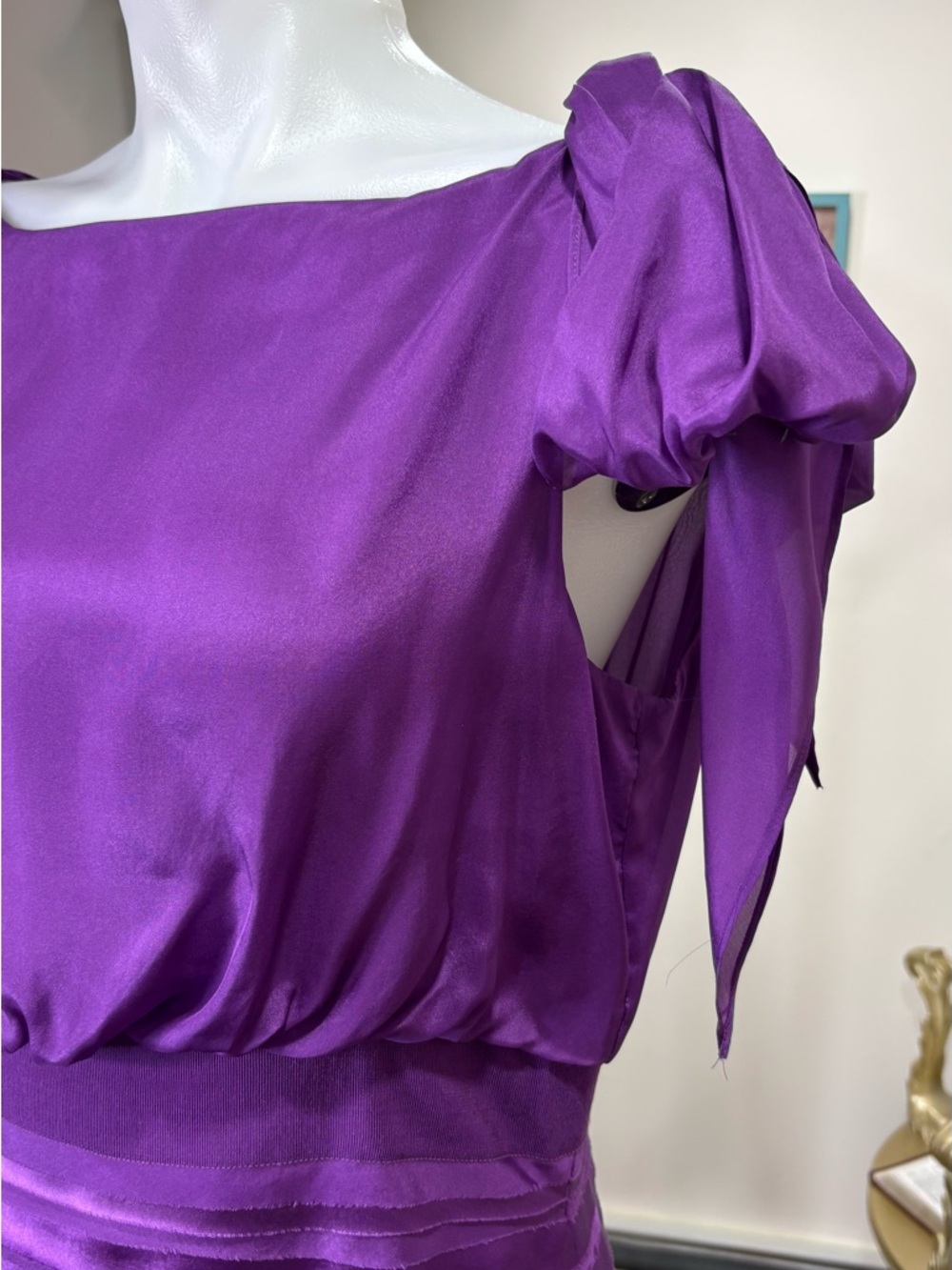 CH Carolina Herrera Purple Silk Dress Cocktail Evening Designer Bow Detail - Picture 7 of 13